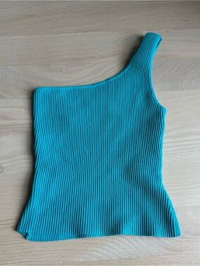 Babaton Turquoise Ribbed One-Shoulder Tank Top Size XS